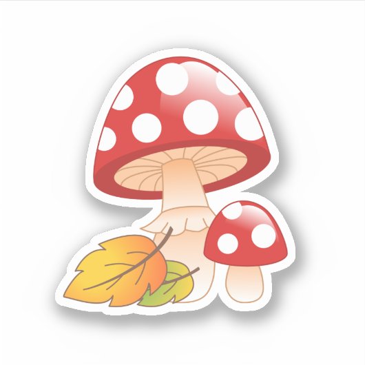 Sticker Casquette rouge Toadstool Champignons avec Feuille (Devant)
