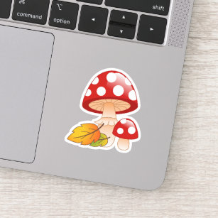 Sticker Casquette rouge Toadstool Champignons avec Feuille