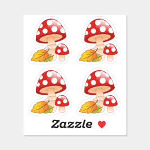 Sticker Casquette rouge Toadstool Champignons avec Feuille