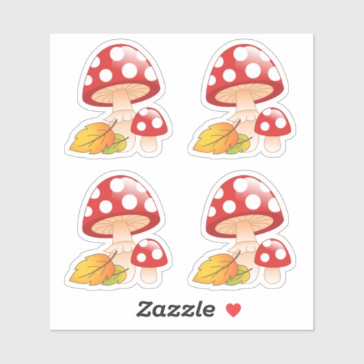 Sticker Casquette rouge Toadstool Champignons avec Feuille (Feuille)