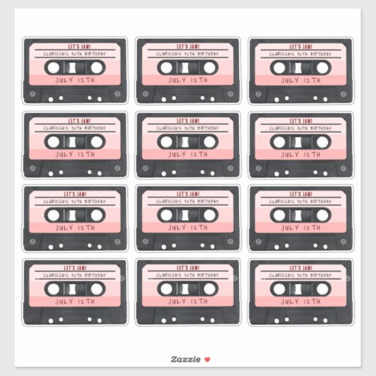 Sticker Cassette Bande rose Retro Anniversaire (Feuille)