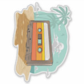 Sticker Cassette Retro 80's sur la plage Rewind (Devant)