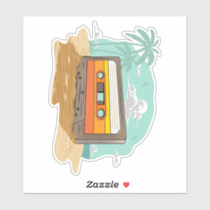 Sticker Cassette Retro 80's sur la plage Rewind