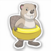 Sticker Castor à la natation avec anneau de natation (Devant)