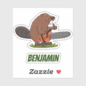 Sticker Castor à la tronçonneuse humoriste dessin animé (Feuille)