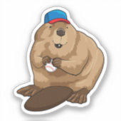 Sticker Castor au baseball avec baseball (Recto)