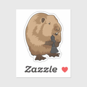 Sticker Castor au jeu d'échecs avec pièce d'échecs Évêque