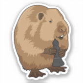 Sticker Castor au jeu d'échecs avec pièce d'échecs Évêque (Recto)
