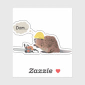 Sticker Castor Brown avec tronçonneuse et casque de sécuri (Feuille)