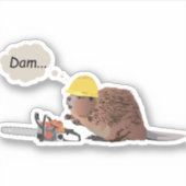 Sticker Castor Brown avec tronçonneuse et casque de sécuri (Devant)