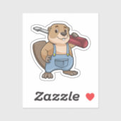 Sticker Castor comme artisan avec clé (Feuille)