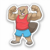 Sticker Castor en Bodybuilder avec gros bras (Recto)