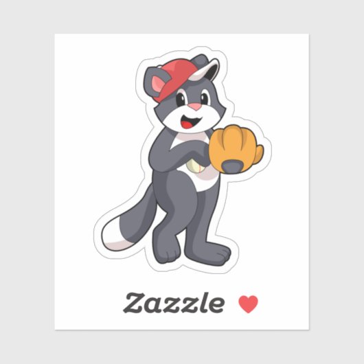Sticker Cat à base-ball avec ballon de baseball (Feuille)