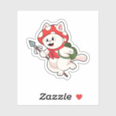 Sticker Cat as Mushroom picker with Mushroom (Feuille)