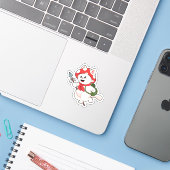 Sticker Cat as Mushroom picker with Mushroom (Ordinateur portable avec iPhone)