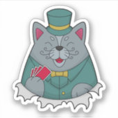 Sticker Cat at Poker avec cartes de Poker (Devant)