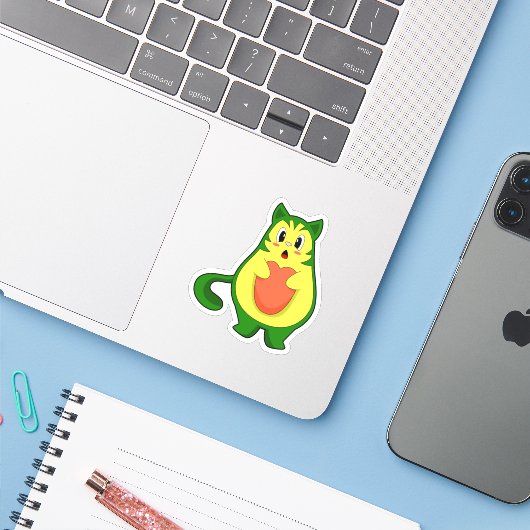 Sticker Cat Avocado (Ordinateur portable avec iPhone)