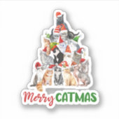 Sticker Cat Christmas Tree Amoureux des chats Noël Fêtes d (Devant)