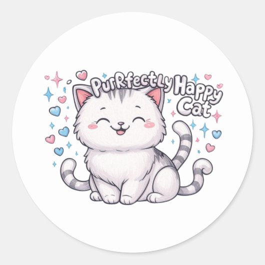 Sticker Cat Cute, Parfaitement Heureux (Devant)