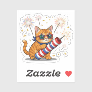 Sticker Cat & Firecracker - 4 juillet