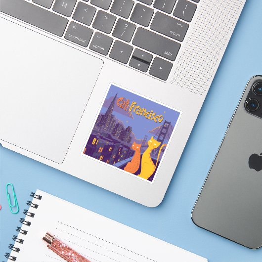 Sticker Cat Francisco (Ordinateur portable avec iPhone)