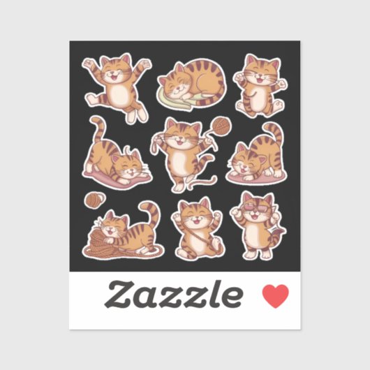 Sticker cat fun   playful poses sleeping, stretching  (Feuille)