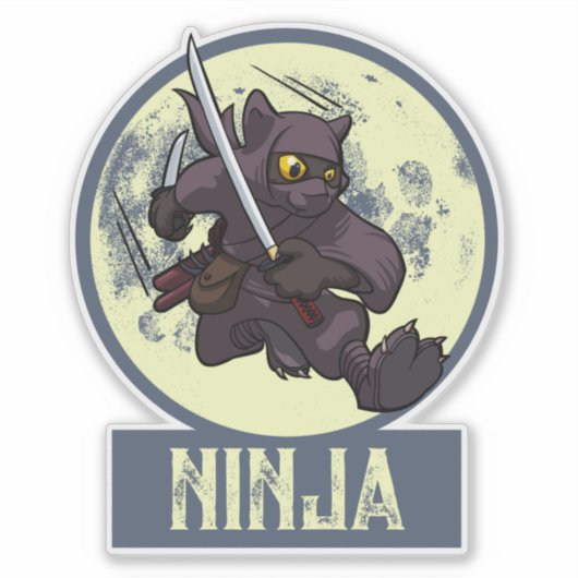 Sticker Cat noir cool Ninja Cartoon Flying Kick Arwork (Devant)