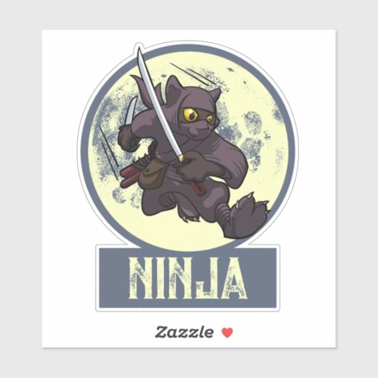Sticker Cat noir cool Ninja Cartoon Flying Kick Arwork (Feuille)