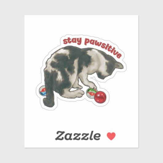 Sticker Cat Playing with MARBLES, Stay Pawsitive, Pun (Feuille)