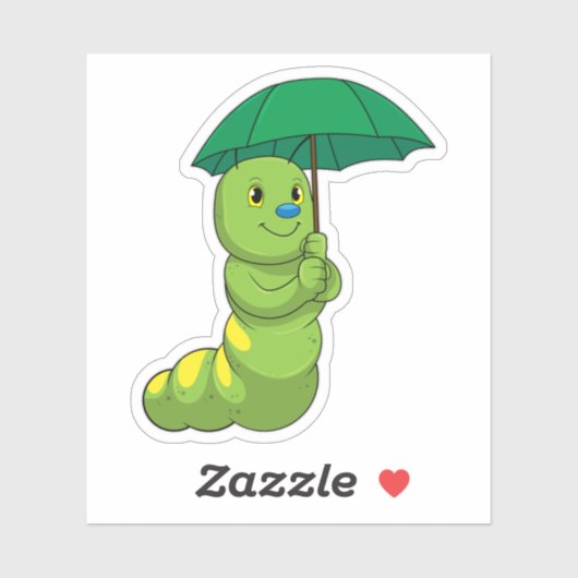 Sticker Caterpillar à la pluie avec parapluie (Feuille)