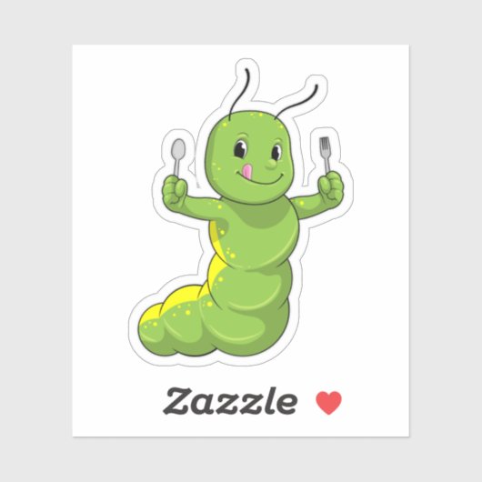 Sticker Caterpillar avec cuillère et fourche (Feuille)