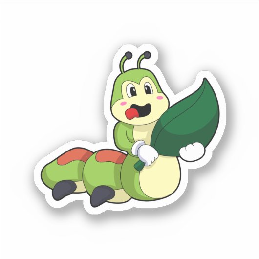 Sticker Caterpillar avec feuille (Devant)