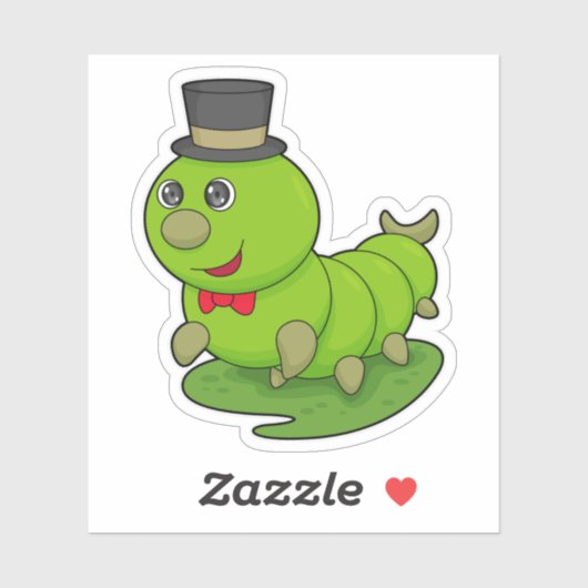 Sticker Caterpillar en Gentleman avec Cylindre (Feuille)