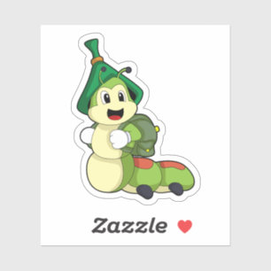 Sticker Caterpillar en tant qu'étudiant avec sac à dos