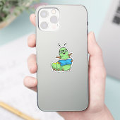Sticker Caterpillar Nerd avec livre et lunettes (Téléphone)