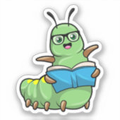 Sticker Caterpillar Nerd avec livre et lunettes (Recto)
