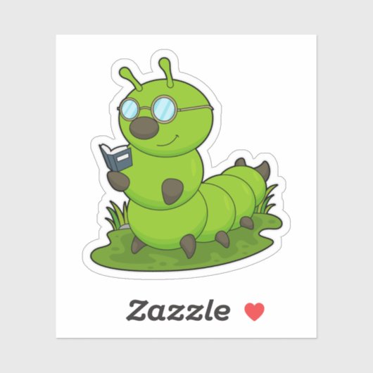 Sticker Caterpillar Nerd avec lunettes et livre (Feuille)