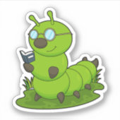 Sticker Caterpillar Nerd avec lunettes et livre (Devant)