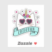 Sticker Caticorn Cute Kawaii Unicorn Cat (Feuille)