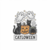 Sticker Catloween Vintage Ghost Cat Halloween Conception d (Devant)
