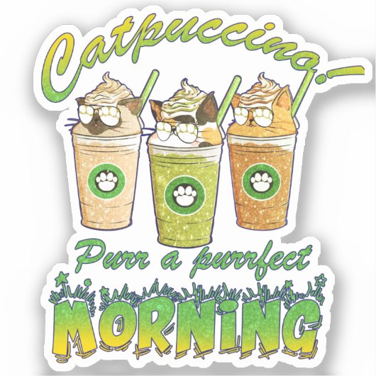 Sticker Catpuccino - Purr un matin parfait | Chat mignon (Recto)