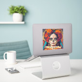 Sticker Catrina Day Of Dead 1 Avec Texte (Ordinateur portable sur le bureau)