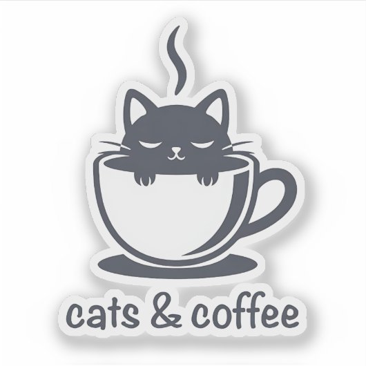 Sticker Cats and Coffee Funny Kawaii Noir Feline Aesthetic (Devant)