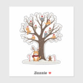 Sticker Cats In Snow Tree Winter Christmas Santa Hat X-mas (Feuille)