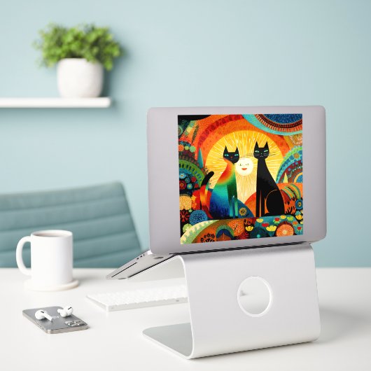 Sticker Cats on Bright and Colorful Background, (Ordinateur portable sur le bureau)