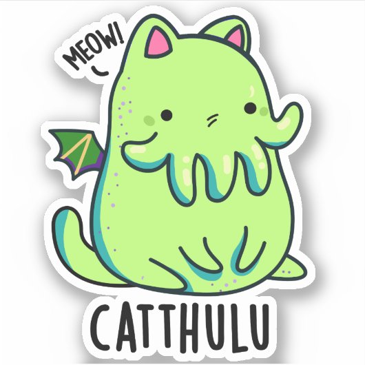 Sticker Catthulu Funny Cthulhu Cat Pun (Devant)