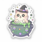 Sticker Cauldron Cutie - Chubby Kitten dans une sorcière b (Recto)