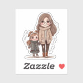 Sticker Caution adorable mère et fille (5) (Feuille)