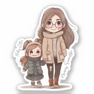 Sticker Caution adorable mère et fille (5)