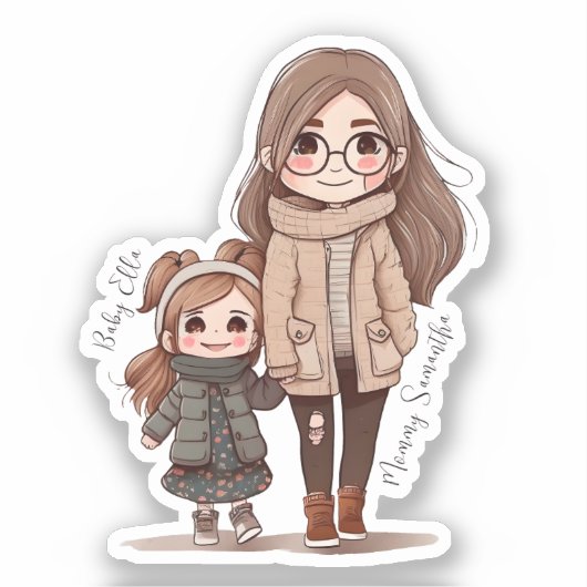 Sticker Caution adorable mère et fille (5) (Recto)